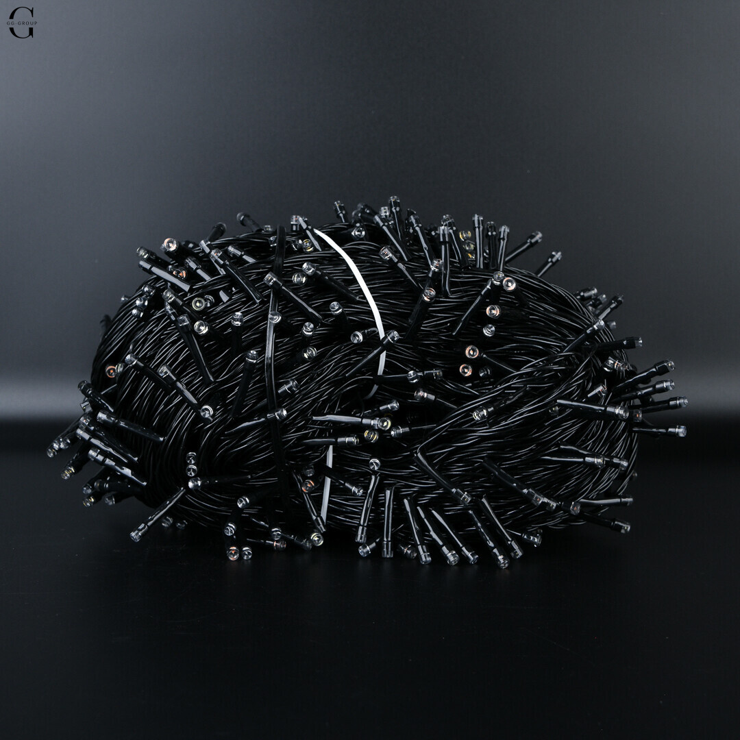 Светодиодная гирлянда Нить 1000 Led черная проволока 50 метров мультик